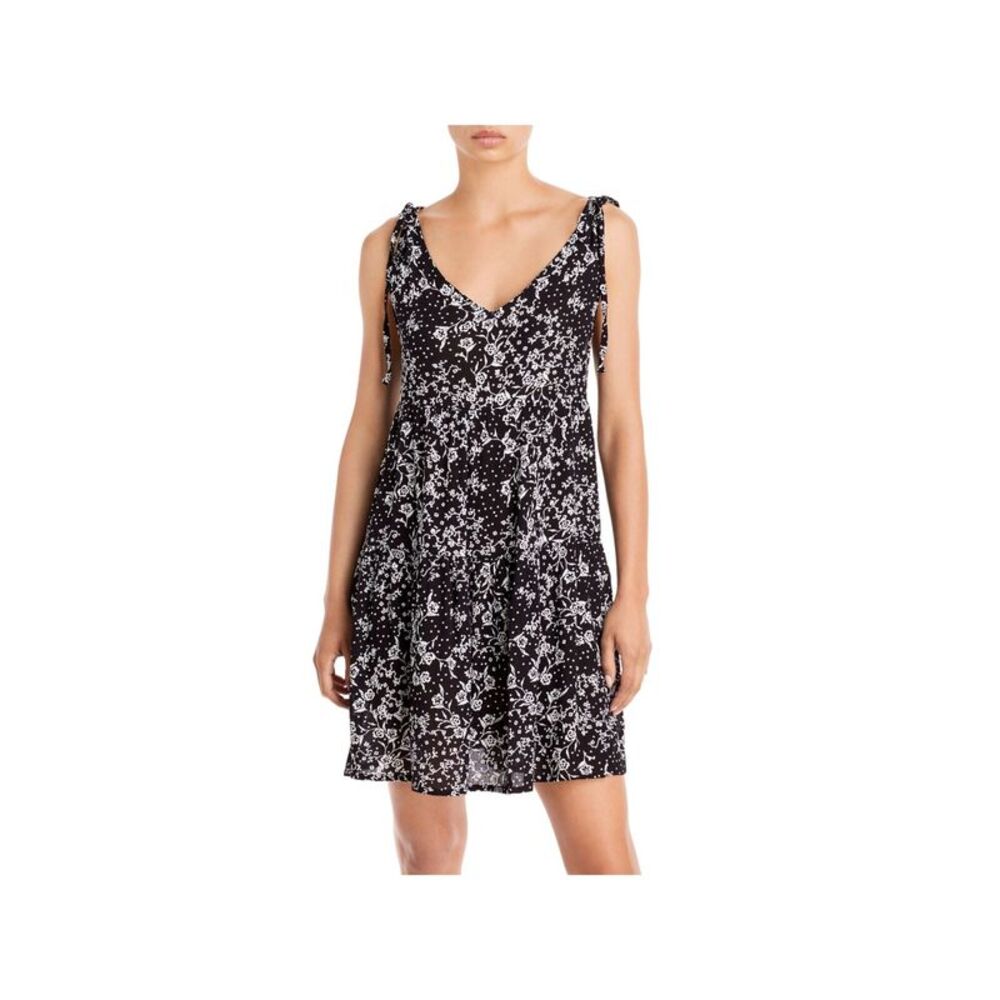 AVA & ESME Womens Baby Doll Short Dress Tie Sheer Sleeveless V Neck Lined